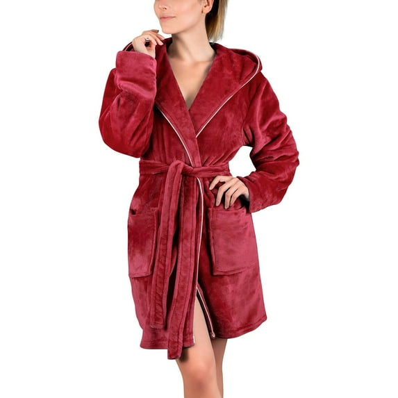 Cqxid525 Womens Robe Lightweight Women Winter Coat Jacket Plush Shawl Fluffy Bathrobe Home Clothes Long Sleeved Robe Hooded Soft Coat Soft Ladies Sleepwear Red 1PC