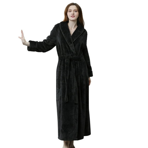 Clearance! Cqxid525 Womens Robe Lightweight Womens Soft Plush Bathrobe Fluffy Cute Long Coat Nightgown Nightdress Soft Ladies Sleepwear Black 1PC