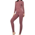 thumbnail image 1 of Clearance! Cqxid525 Womens Thermal Set Women's Mid Collar Long Sleeve Double Sided Brushed Warm Solid Color Slim Bottom Outer Wear Long Sleeve Thermal Underwear Set Top and Bottom Sets 1PC, 1 of 7