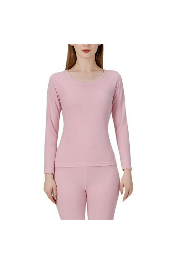 Cqxid525 Womens Thermal Set Wool and Silk Warm Underwear Set Autumn Clothes and Pants with Thick Velvet Winter Warm Top & Bottom Pink 1PC