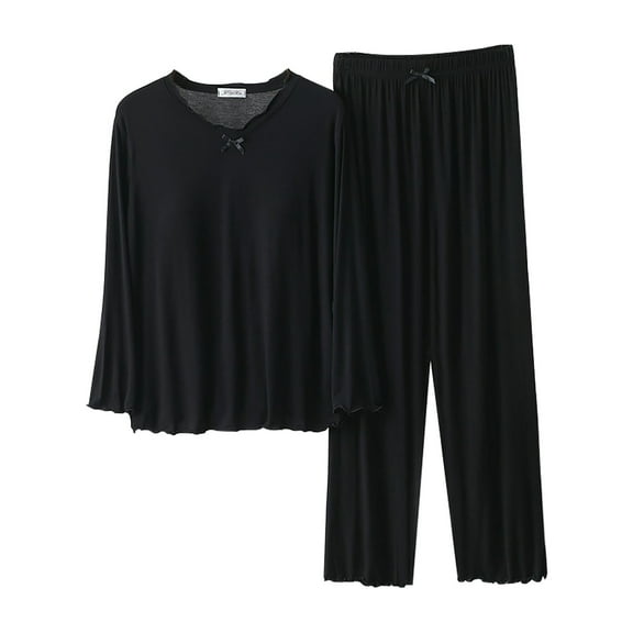 Cqxid525 cotton pajamas for women set Womens Pajama Sets Summer Pj Set Long Sleeve Top Built In Bra with Long Pants Sleepwear 2 Set Two Piece Soft Sleepwear Black 1PC