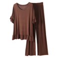 thumbnail image 1 of Clothing Cqxid525 pajamas for women set Women's Pajama Set Layer Short Sleeve Top and Long Pants Sleepwear Pjs Sets Lounge Set Brown 1PC, 1 of 4