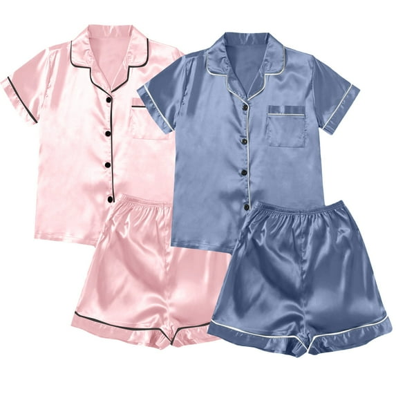 Clothing Cqxid525 women's pajama sets Satin Pyjamas Women's Short 4 Piece Pyjamas Short Sleeve Sleepwear and Shorts Set Women Sets Leisure Suit Loungewear Red 2PC