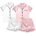 thumbnail image 1 of Clothing Cqxid525 women's pajama sets Satin Pyjamas Women's Short 4 Piece Pyjamas Short Sleeve Sleepwear and Shorts Set Women Sets Leisure Suit Loungewear White 2PC, 1 of 4
