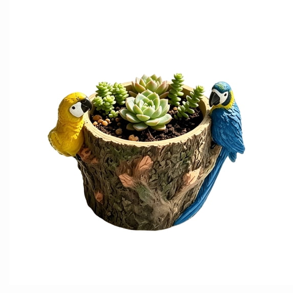 Tree Stump Color Clearance! Creative Parrot Resin Flower Pot Planter Decorative ...