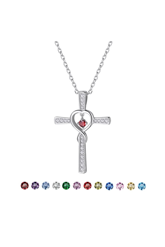 [Clearance] Cross Infinity Birthstone Necklace for Women 925 Sterling Silver January Garnet Birthstone Heart Necklace Cubic Zirconia Birthday Valentines Day Jewelry Gifts for Wife Girlfriend