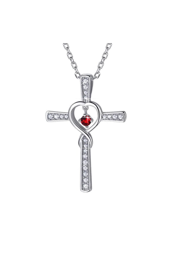 [Clearance] Cross Necklace for Women 925 Sterling Silver July Ruby Birthstone Infinity Heart Necklace Cubic Zirconia Birthday Christmas Jewelry Gifts for Girlfriend