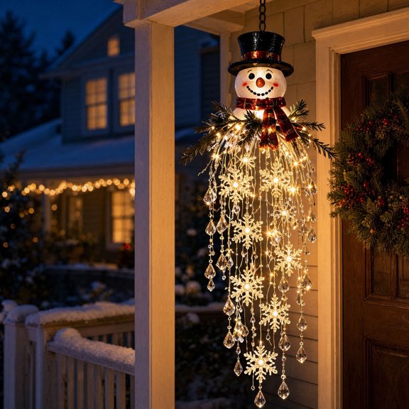 Clearance! Crystal Cascade Christmas Light, LED Hanging Christmas Decorations Indoor Outdoor, Cascading Icicle Style Light Ornament, Wall Window Entryway Holiday Pendant for Xmas Decor (Snowman)