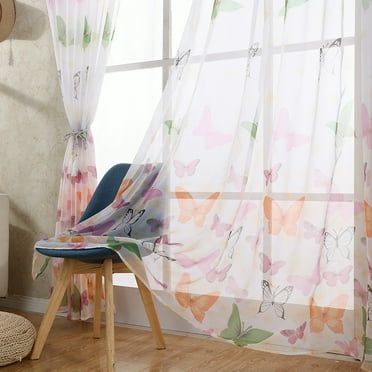 Clearance! Curtain Under $5 Butterfly Sheer Curtain Window Treatment Voile Drape Valance 1 Panel Fabric