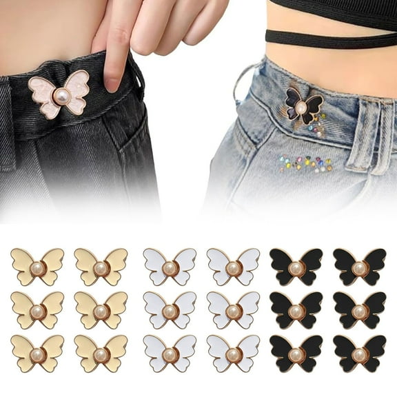 Cute Butterfly Jean Buttons Pins Removable Studless Butterfly Waist Buckle No Sewing Detachable Adjustable Button Pins Pant Waist Tightener for Jeans Pants Skirts Clothes