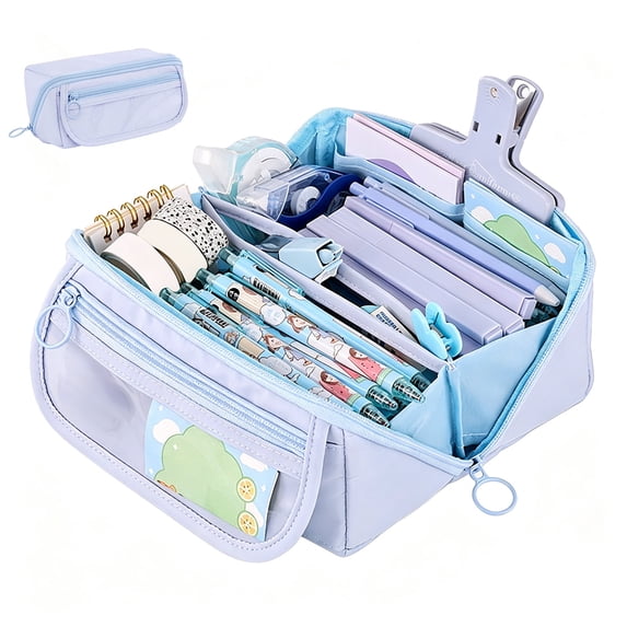 Clearance Cute Canvas Pencil Cases, Zipper Pencil Pouch Big Capacity Special Pencil Cases Storage Bag - Blue