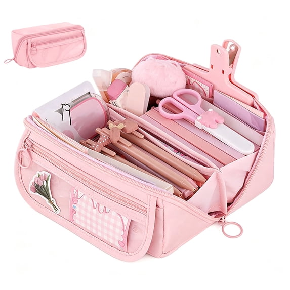 Clearance Cute Canvas Pencil Cases, Zipper Pencil Pouch Big Capacity Special Pencil Cases Storage Bag - Pink