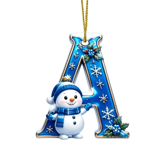 Clearance Cute Snowman Letter A Personalized Christmas Ornaments, Christmas Tree Decorations, 2D Christmas Tree Pendants for Xmas Tree Decor