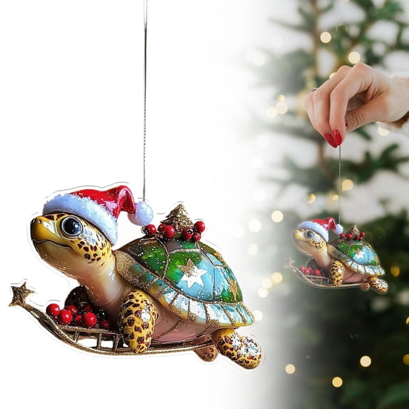 Clearance Cute Turtle with Santa Hat Acrylic Ornament for Christmas Tree