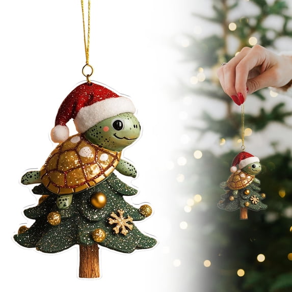 Clearance Cute Turtle with Santa Hat Acrylic Ornament for Christmas Tree