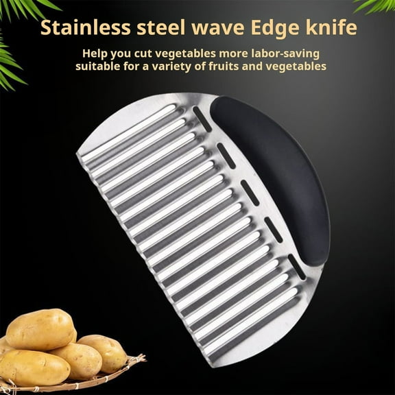 Clearance Cutter under $5 Stainless Potato Cutter Crinkle Chopper For Vegetables Fruits Easy To Use Wavy Design Ergonomic Handle French Fry Slicer For Carrot Chips Onions