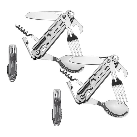 Clearance Cutter under $20 6 In 1 Multifunctional Camping Tableware Tool Portable Fork Spoon Smooth For Picnic Hiking For Travelling BBQ