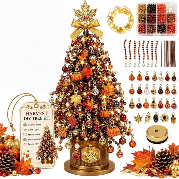 Clearance DIY Beaded Christmas Tree Kit, Crystal Holiday Craft Set for Adults, Twinkle Kit Christmas Tree, Fall Decor Gift (Fall)