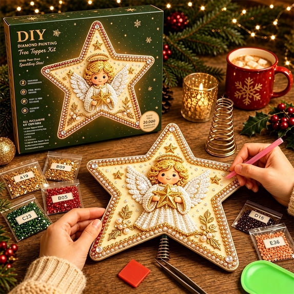 Clearance! DIY Beaded Christmas Tree Star Topper, Christmas Diamond Art Kit for Adults, Christmas Decor Gift (Angle)