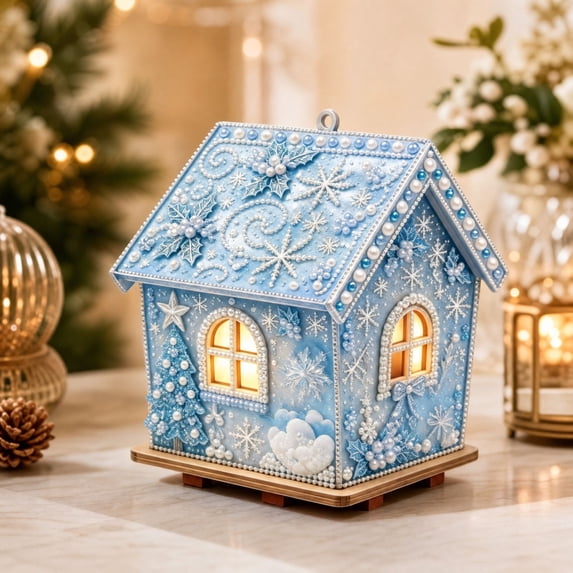 Clearance DIY Diamond Pearl Painting Wooden House, Christmas Pearl Diamond Art Kit for Adults, Christmas Ornament, Christmas Decoration for Tree Wall Home, Christmas Gift for Kiddo Adult