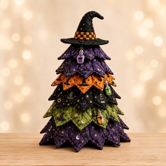 Clearance! DIY Halloween Quilted Fabric Tree Kit, 3D Layered Fabric Sewing Craft Kit, 3D Padded Sewing Craft Christmas Tree, Handmade Halloween Tabletop Decor for Home Mantel Shelf