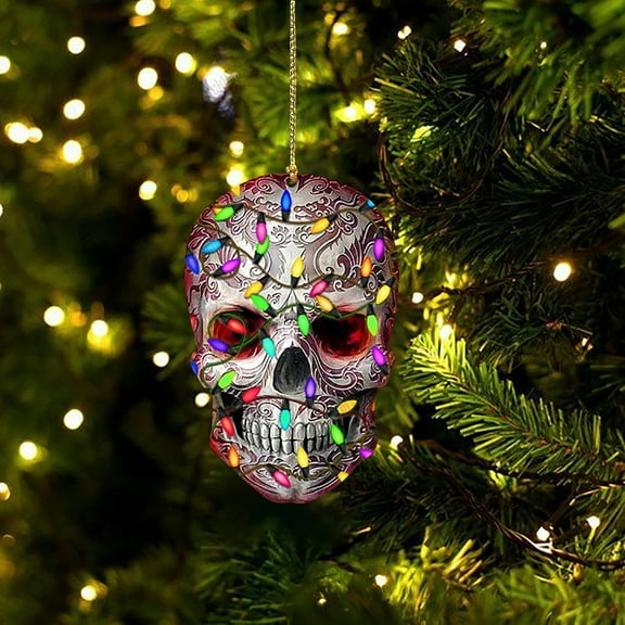 Clearance! DIY Horror Skull For Christmas Tree Decoration Car Rearview Mirror Pendant Crafts Collection 3.9*2.4*0.4 in C