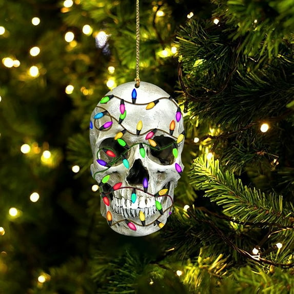Clearance! DIY Horror Skull For Christmas Tree Decoration Car Rearview Mirror Pendant Crafts Collection 3.9*2.4*0.4 in D