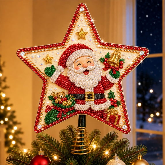 Clearance! DIY Sparkling Christmas Star Tree Topper, Christmas Pearl Art Kits for Adults, Pearl Diamond Art Diy Kits DIY (Santa)