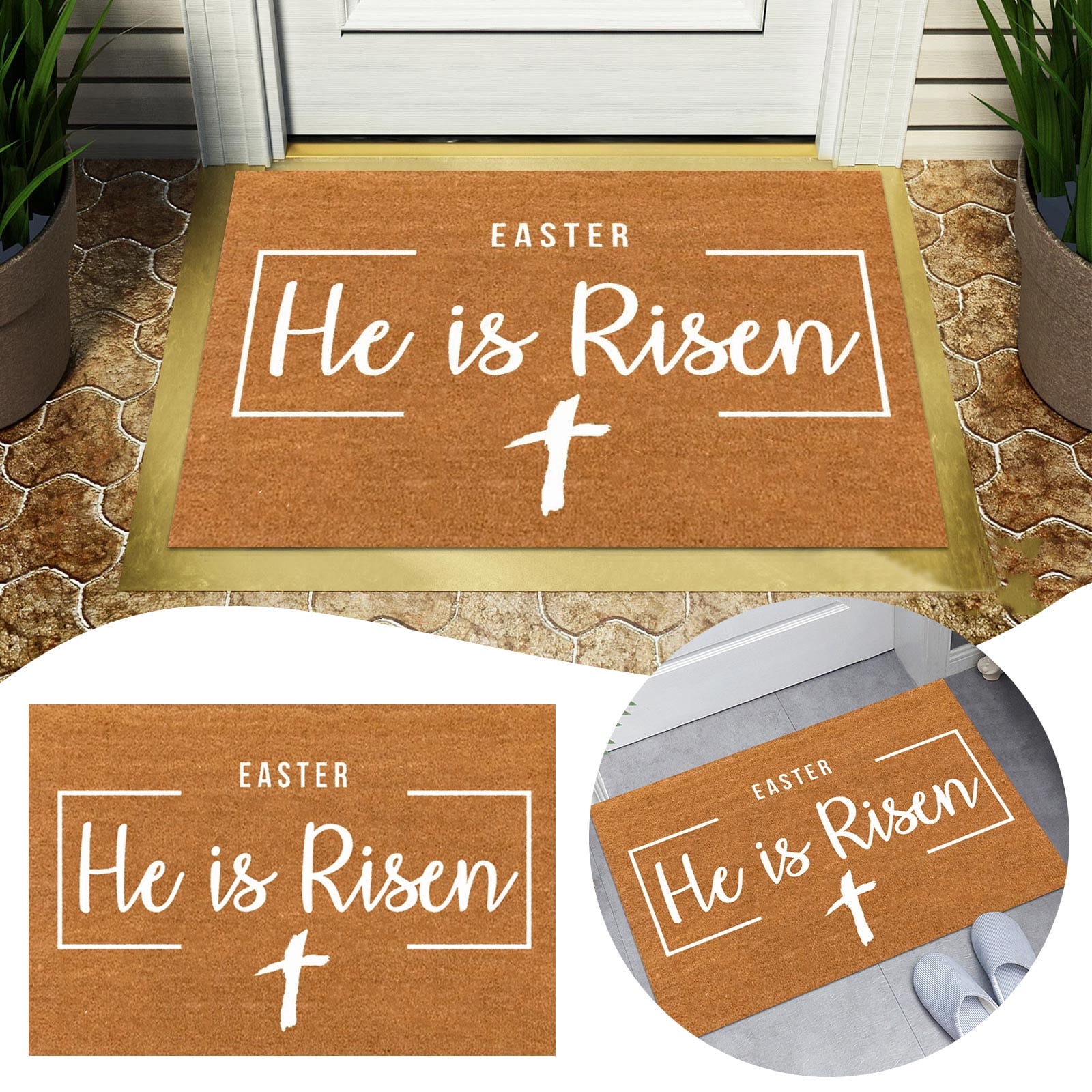 Clearance!Dainzusyful Personalized Mat,Front Door Mat,He Is Easter