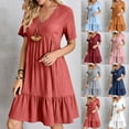thumbnail image 1 of Danhjin Mini Dress Womens Summer Dresses Short Sleeve Summer Spring V Neck e Mpire Waist Drawstring Casual Ruffle A-Line Swing, 1 of 6
