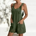 thumbnail image 1 of Danhjin Rompers for Women Summer Cre W Neck Button Down Sleeve Less Jumpsuit Rompers Adjustable Waist Short with Pockets, 1 of 5