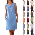 thumbnail image 1 of Kctiaxy Summer Dresses for Women Crew Neck Sleeveless Tank Dress Casual Front Button Mid Length Dresses with Pockets, 1 of 5