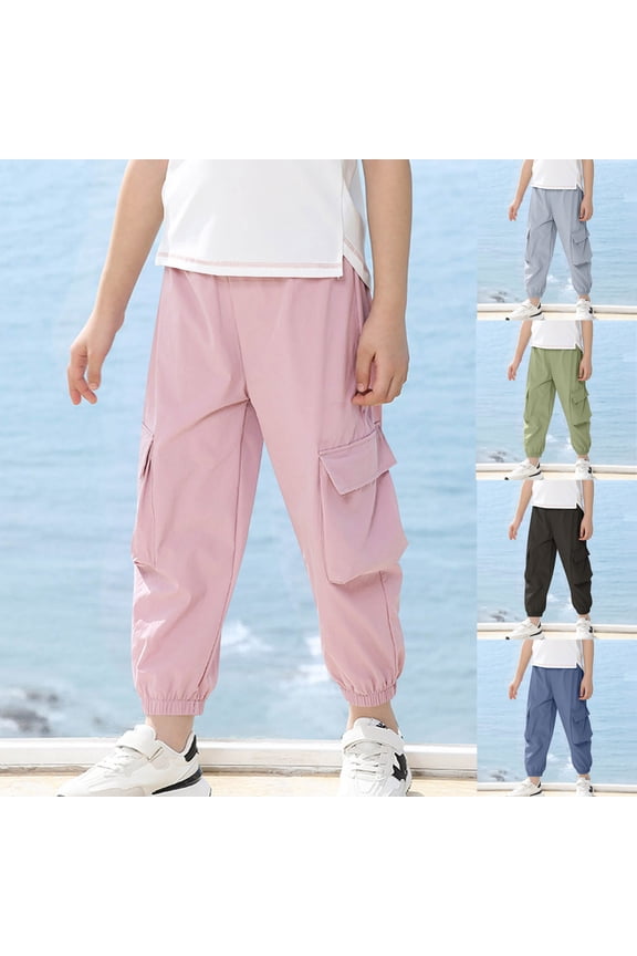 Toddler Cargo Pants Summer Solid Color Outdoor Boys Sweatpants Slim Ank Le Binding Athletic Casual Pants School Uniform Chino Twill Pants with Pockets