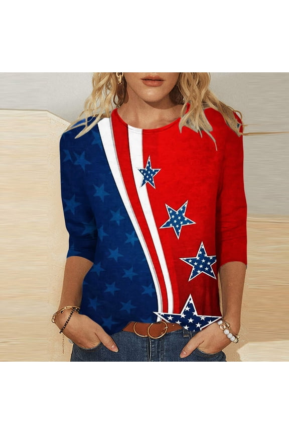 Americans Flag T Shirt Women 4th of July Shirts Raglan Short Sleeve Patriotic Tee Polka Dots Tops Cre Wneck Short Sleeve T Shirts Fashion OutFits Spring Summer Shirtss