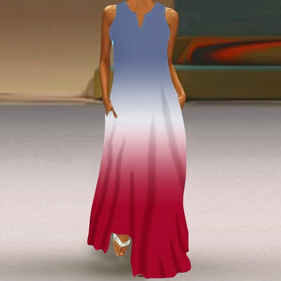 Danhjin Womens Summer Dresses Loose Fits V Neck Sleeve Less Sundresses Beach Hawaiian Dress with Pockets