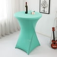 thumbnail image 1 of Clearance Daphne Blue Spandex Round Cocktail Table Cover - Stretch Fitted Tablecloth for Weddings, Banquets, and Parties (60x110cm, Style G), 1 of 6