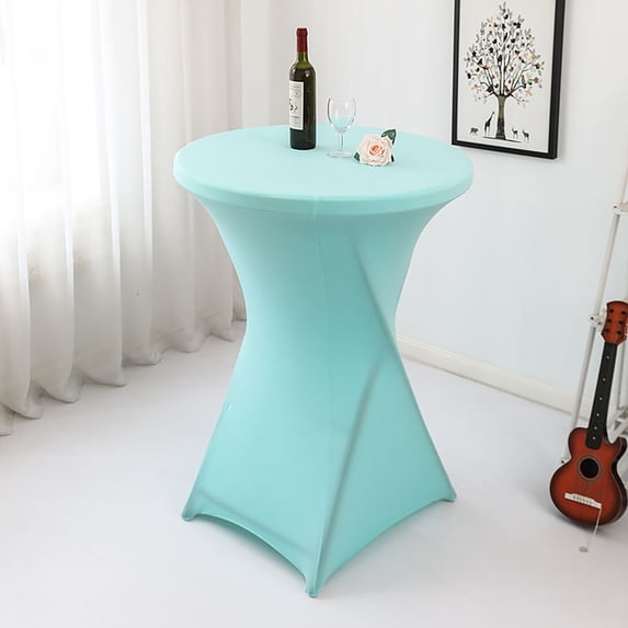 Clearance Daphne Blue Spandex Round Cocktail Table Cover - Stretch Fitted Tablecloth for Weddings, Banquets, and Parties (60x110cm)