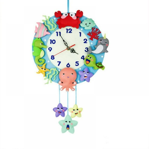 Clearance Deal!Cute DIY Wall Clock Set Free Cutting Felt Material Cloth Animal Style Handmade Cloth Clock Home Hanging Decoration