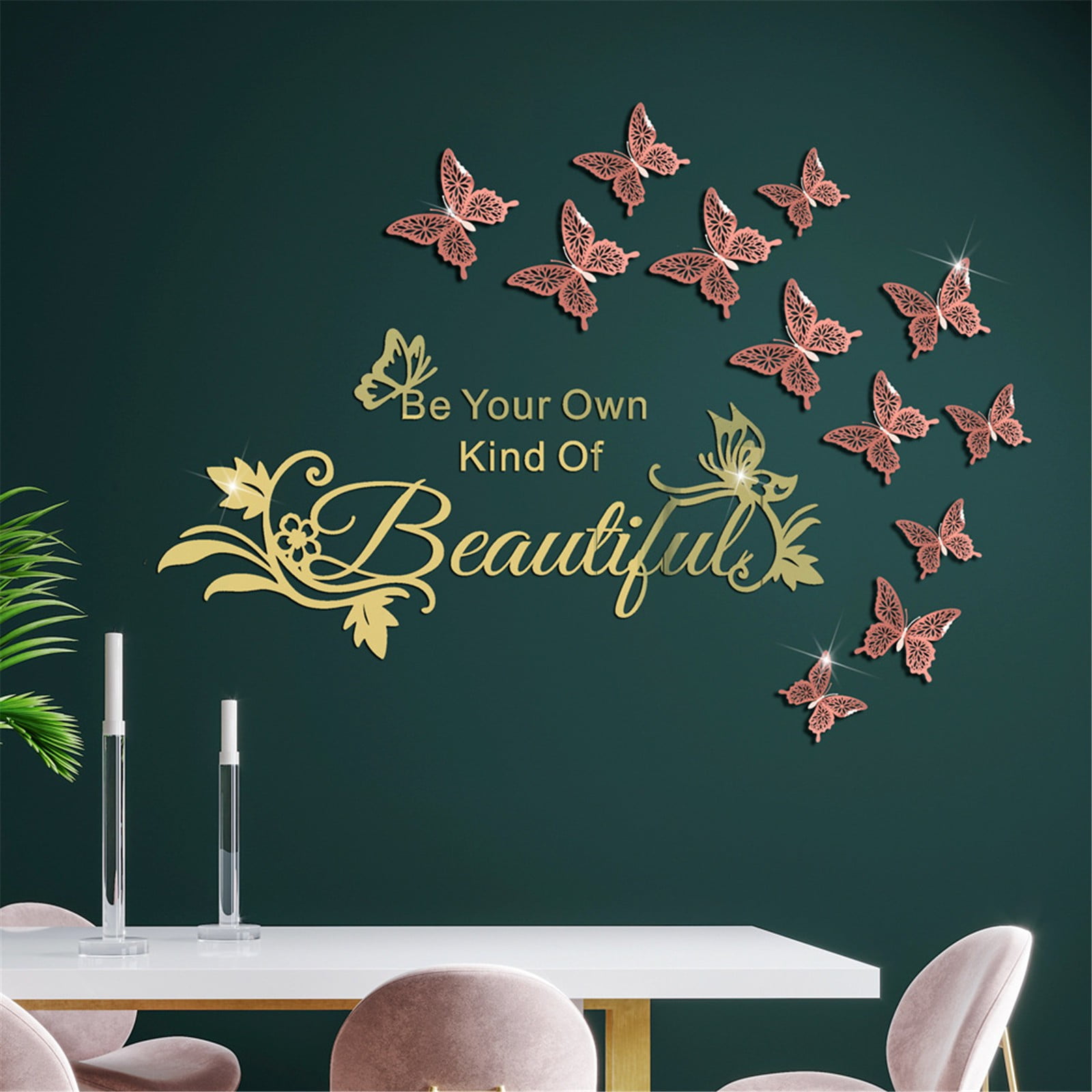 Clearance Deals! 2022 Dvkptbk Room Decor Home Decor Acrylic Hollow Butterfly DIY Mirror Wall Sticker Home Decoration Gold Bathroom Bedroom Living Room Decor