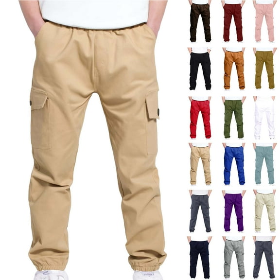 4-13Years Boys And Girls Childrens Sports Cargo Pants Stretch Elastic Waist School Kids Twill Joggers White 13 Years