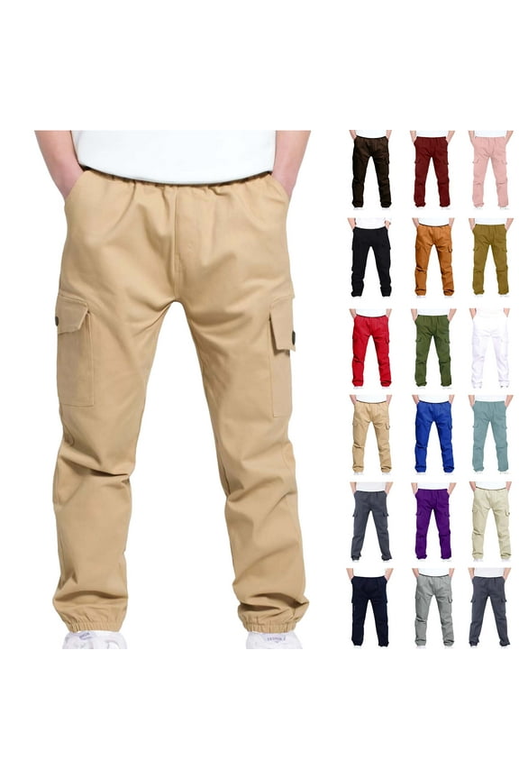 4-13Years Boys And Girls Childrens Sports Cargo Pants Stretch Elastic Waist School Kids Twill Joggers White 13 Years