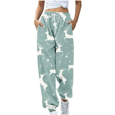 Buigttklop Christmas Sweatpants for Women Loose Fit Cute Print Athletic Joggers with Pockets Cinch Bottom Drawstring Trousers