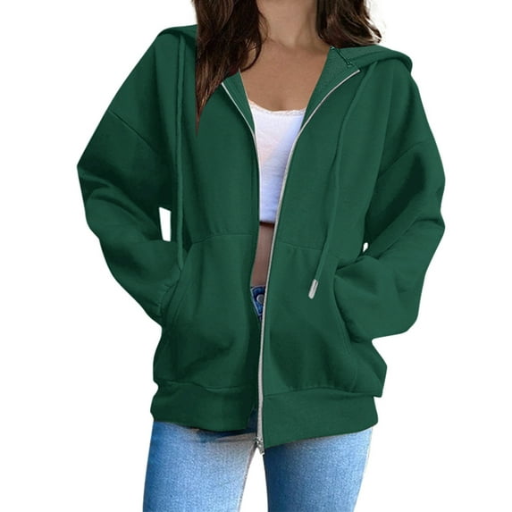 Buigttklop Hoodies for Women,Vintage Zipper Oversized Loose Fit Hoodies Women Long Sleeve Solid Jackets Soft Outdoor Sweatshirt