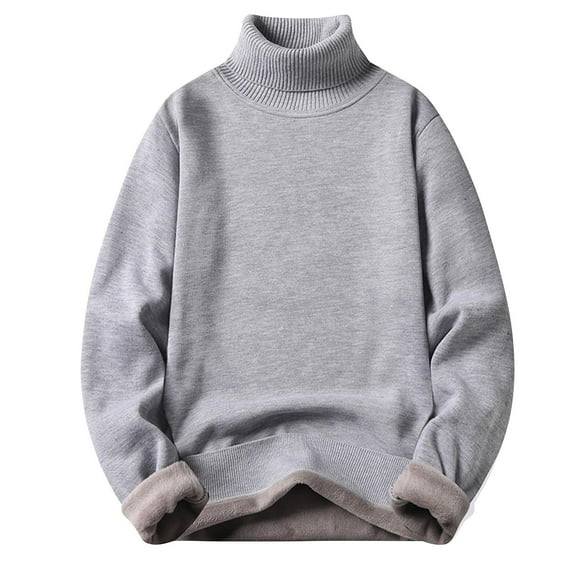 Buigttklop Men Fashion Autumn Winter Fleece Turtleneck Sweater Slim Fit Knitted Solid Color Warm Knitting Pullover Sweaters