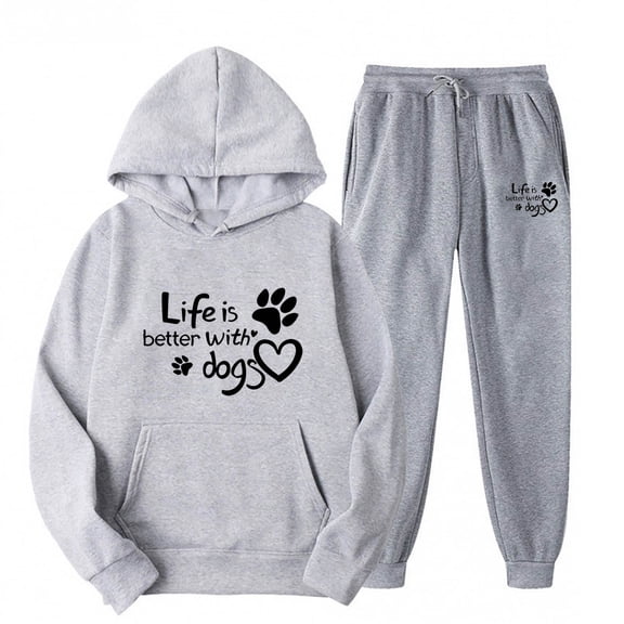 Buigttklop Sweatsuits 2 Piece Set Dog Paw Love Heart Print Sweatshirts Hoodies for Women Sweatsuits Sets 2 Piece Outfits Joggers Sweatpants Casual Sets