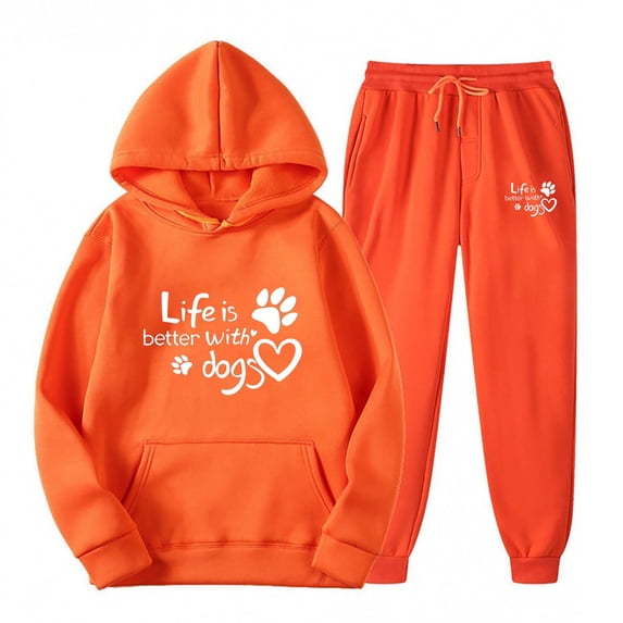 Clearance Deals BUIgtTklOP no boundaries Sweatsuits 2 Piece Set Dog Paw Love Heart Print Sweatshirts Hoodies for Women Sweatsuits Sets 2 Piece Outfits Joggers Sweatpants Casual Sets