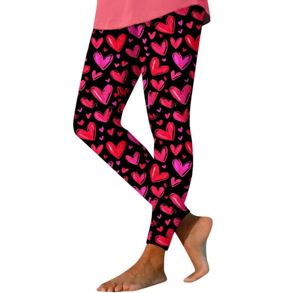 Buigttklop Valentine'S Day Heart Printed Yoga Pants for Women Full Length Workout Tights Leggings High Waist Soft Sports Trousers