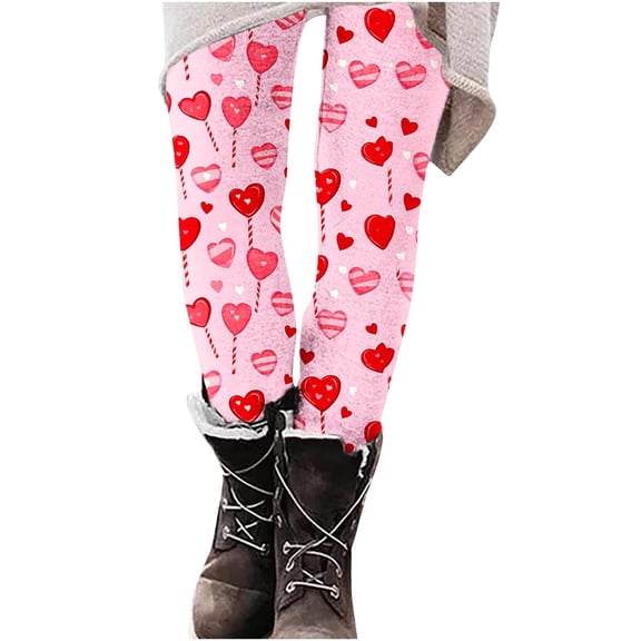 Buigttklop Valentine'S Day Leggings Yoga Casual Pants for Women Festival Heart Printed Legging Stretch High Waist Workout Tights