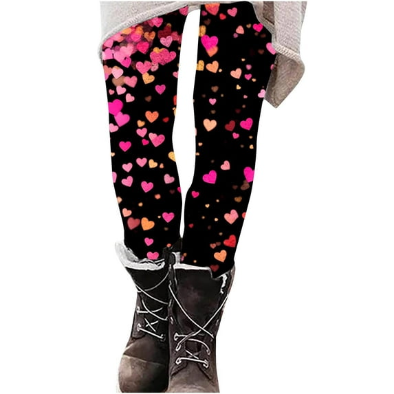 Buigttklop Valentine'S Day Leggings Yoga Casual Pants for Women Festival Heart Printed Legging Stretch High Waist Workout Tights