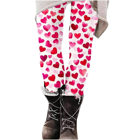 Buigttklop Valentine'S Day Leggings Yoga Casual Pants for Women Festival Heart Printed Legging Stretch High Waist Workout Tights